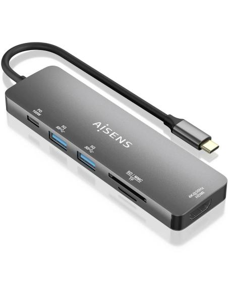 Aisens ASUC-6P016-GR Docking Station USB-C a USB-A/HDMI/SD/microSD Gris