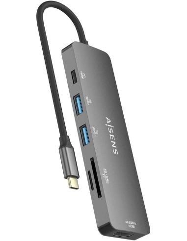 Aisens ASUC-6P016-GR Docking Station USB-C a USB-A/HDMI/SD/microSD Gris
