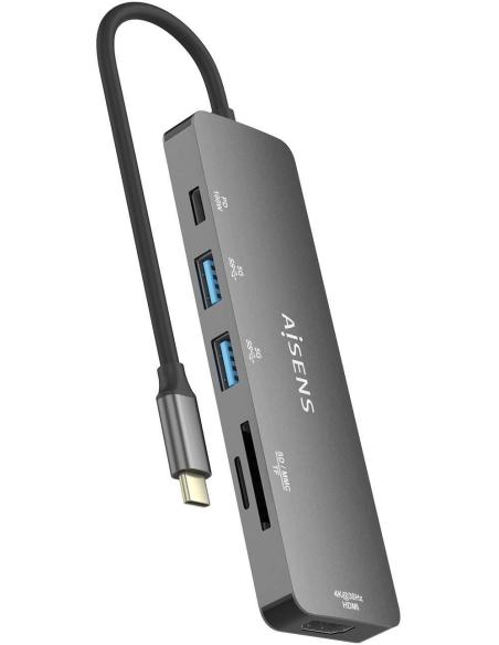 Aisens ASUC-6P016-GR Docking Station USB-C a USB-A/HDMI/SD/microSD Gris
