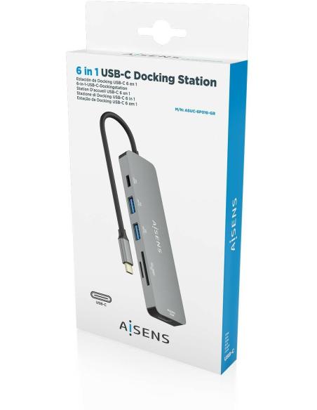 Aisens ASUC-6P016-GR Docking Station USB-C a USB-A/HDMI/SD/microSD Gris