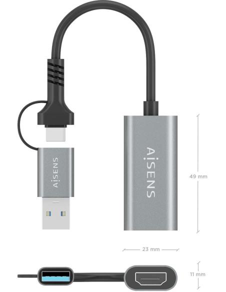 Aisens A109-0913 Conversor USB-C/UBS-A a HDMI 15cm Gris