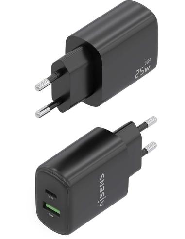 Aisens A110-0912 Cargador USB-A/USB-C 25W Negro