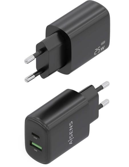 Aisens A110-0912 Cargador USB-A/USB-C 25W Negro