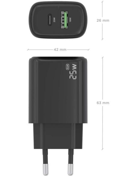 Aisens A110-0912 Cargador USB-A/USB-C 25W Negro