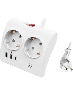 Ewent EW3870 Regleta 2 Tomas Schuko + x2 USB-A/x1 USB-C 1.5 Negro-AELREG0119