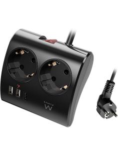 Ewent EW3871 Regleta 2 Tomas Schuko + x2 USB-A/x1 USB-C 1.5 Negro-AELREG0120