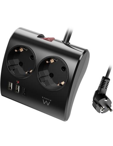 Ewent EW3871 Regleta 2 Tomas Schuko + x2 USB-A/x1 USB-C 1.5 Negro