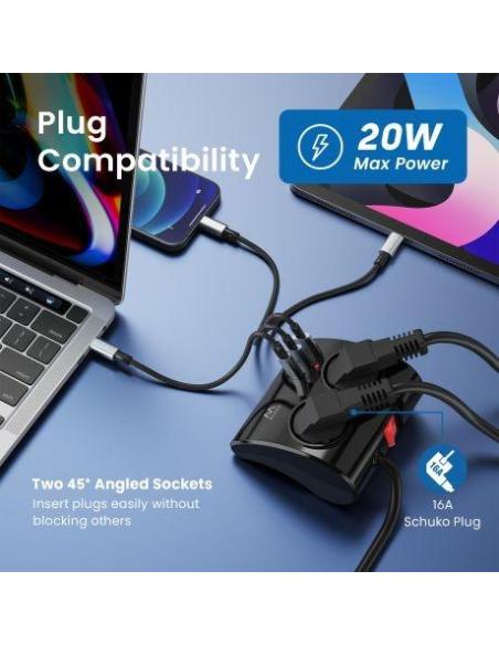 Ewent EW3871 Regleta 2 Tomas Schuko + x2 USB-A/x1 USB-C 1.5 Negro