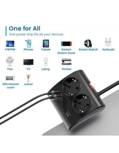 Ewent EW3871 Regleta 2 Tomas Schuko + x2 USB-A/x1 USB-C 1.5 Negro