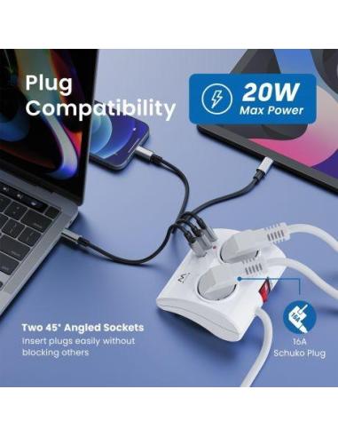 Ewent EW3870 Regleta 2 Tomas Schuko + x2 USB-A/x1 USB-C 1.5 Negro
