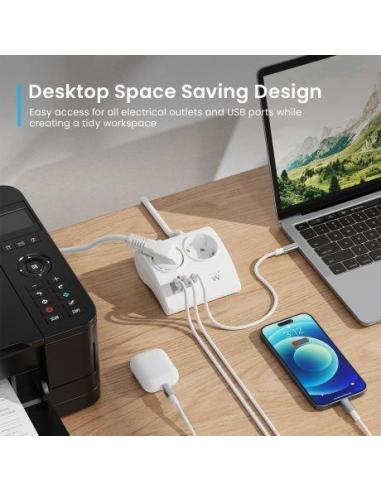 Ewent EW3870 Regleta 2 Tomas Schuko + x2 USB-A/x1 USB-C 1.5 Negro