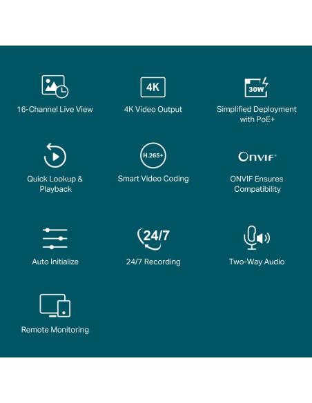 TP-Link VIGI NVR2016H-16P Grabador de Video en Red (NVR) 16 canales Negro