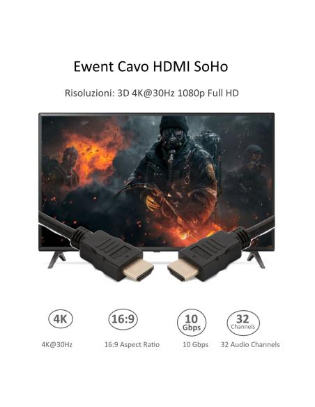 Ewent EC1330 Cable HDMI v1.4 4K 30Hz Macho/Macho 1M Negro