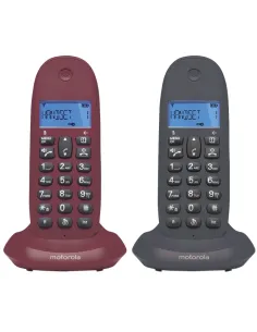Motorola C1002LB+ Pack Duo Teléfonos Inalámbricos con Manos Libres Gris/Granate-NTETIN0112