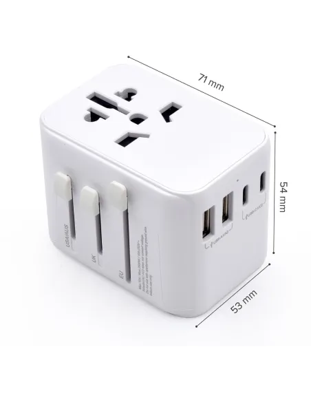 Ewent EW1470 Adaptador de Enchufe Universal de Viaje 2 USB-A y 3 USB-C