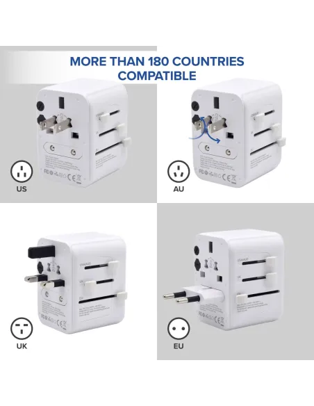 Ewent EW1470 Adaptador de Enchufe Universal de Viaje 2 USB-A y 3 USB-C