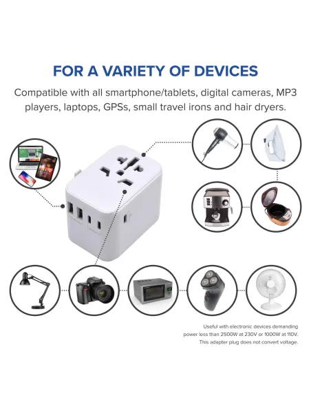 Ewent EW1470 Adaptador de Enchufe Universal de Viaje 2 USB-A y 3 USB-C