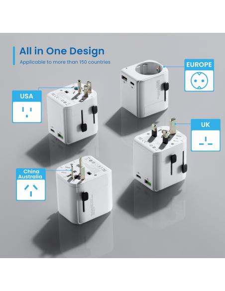 Ewent EW1472 Adaptador de Enchufe Universal de Viaje 1 USB-A y 1 USB-C