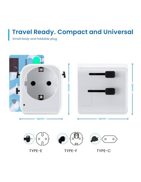 Ewent EW1472 Adaptador de Enchufe Universal de Viaje 1 USB-A y 1 USB-C