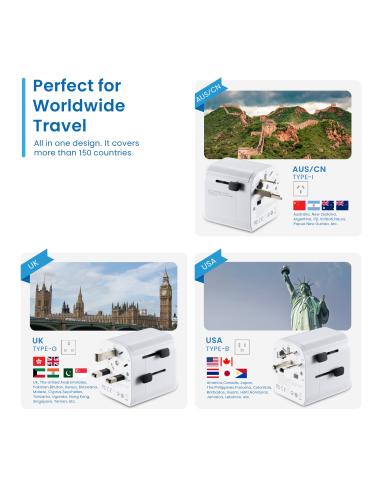 Ewent EW1472 Adaptador de Enchufe Universal de Viaje 1 USB-A y 1 USB-C