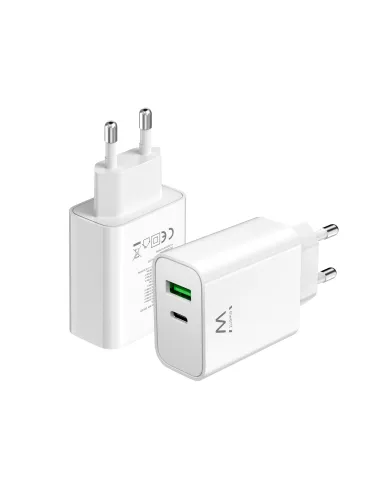 Ewent EW1325 Cargador de Móvil con Carga Rápida USB-C/USB-A 30W Negro