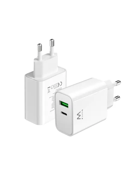 Ewent EW1325 Cargador de Móvil con Carga Rápida USB-C/USB-A 30W Negro