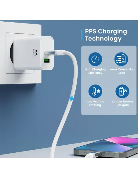 Ewent EW1325 Cargador de Móvil con Carga Rápida USB-C/USB-A 30W Negro