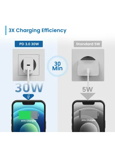 Ewent EW1325 Cargador de Móvil con Carga Rápida USB-C/USB-A 30W Negro