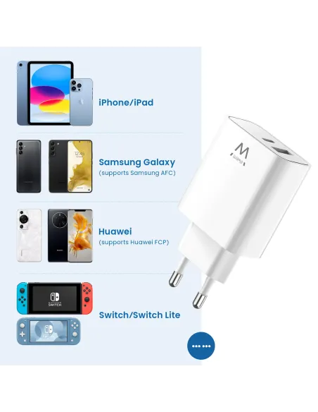 Ewent EW1325 Cargador de Móvil con Carga Rápida USB-C/USB-A 30W Negro