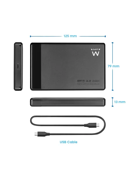 Ewent EW7073 Carcasa para Disco Duro HDD/SSD 2.5" USB-C Negro