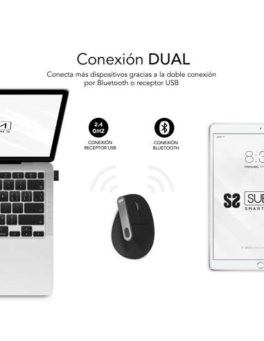 Subblim SUBMO-EDNVW01 Ratón Inalámbrico Ergonómico 4000 DPI Bluetooth/2.4GHz Negro