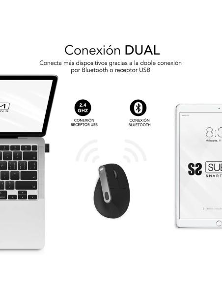 Subblim SUBMO-EDNVW01 Ratón Inalámbrico Ergonómico 4000 DPI Bluetooth/2.4GHz Negro