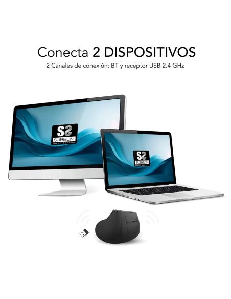 Subblim SUBMO-EDNVW01 Ratón Inalámbrico Ergonómico 4000 DPI Bluetooth/2.4GHz Negro
