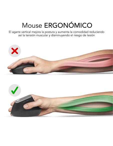 Subblim SUBMO-EDNVW01 Ratón Inalámbrico Ergonómico 4000 DPI Bluetooth/2.4GHz Negro