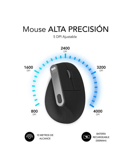 Subblim SUBMO-EDNVW01 Ratón Inalámbrico Ergonómico 4000 DPI Bluetooth/2.4GHz Negro