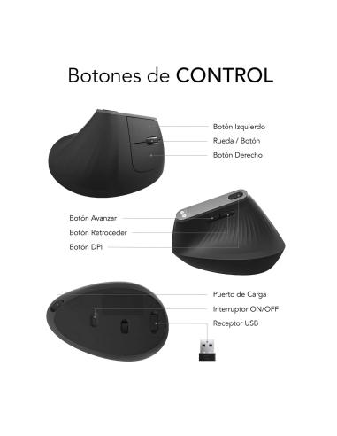 Subblim SUBMO-EDNVW01 Ratón Inalámbrico Ergonómico 4000 DPI Bluetooth/2.4GHz Negro