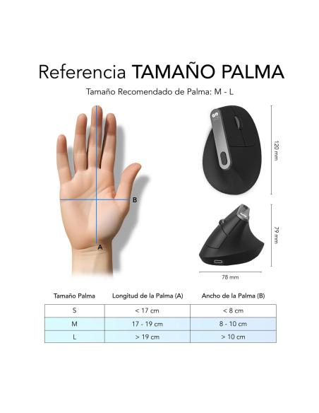 Subblim SUBMO-EDNVW01 Ratón Inalámbrico Ergonómico 4000 DPI Bluetooth/2.4GHz Negro