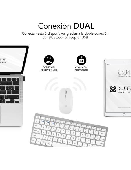 Subblim SUBKBC-OCO010 KIT de Teclado y Ratón Bluetooth/2.4GHz Blanco/Plata