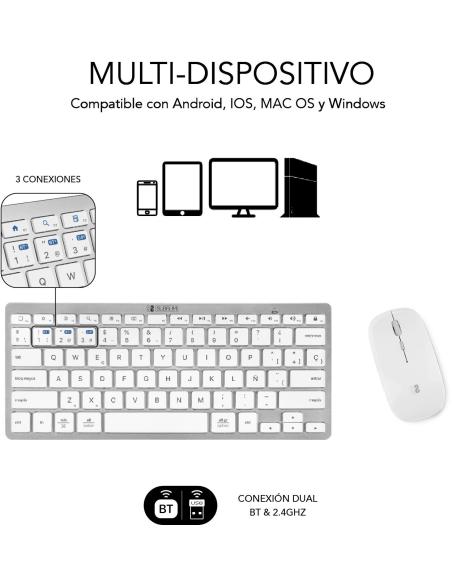 Subblim SUBKBC-OCO010 KIT de Teclado y Ratón Bluetooth/2.4GHz Blanco/Plata