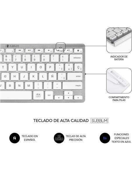 Subblim SUBKBC-OCO010 KIT de Teclado y Ratón Bluetooth/2.4GHz Blanco/Plata
