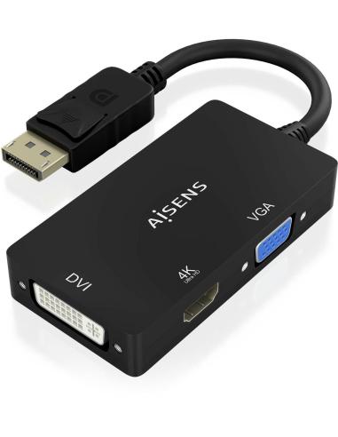 Aisens A125-0861 Adaptador DisplayPort a VGA/DVI/HDMI 15 cm Negro
