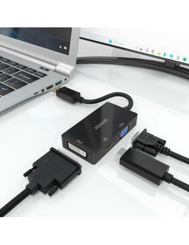 Aisens A125-0861 Adaptador DisplayPort a VGA/DVI/HDMI 15 cm Negro