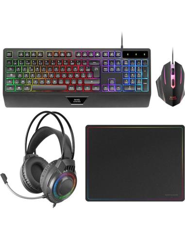 Mars Gaming MCP124PRO Combo RGB 4en1 Teclado H-Mech Ratón Auriculares Alfombrilla Español Negro