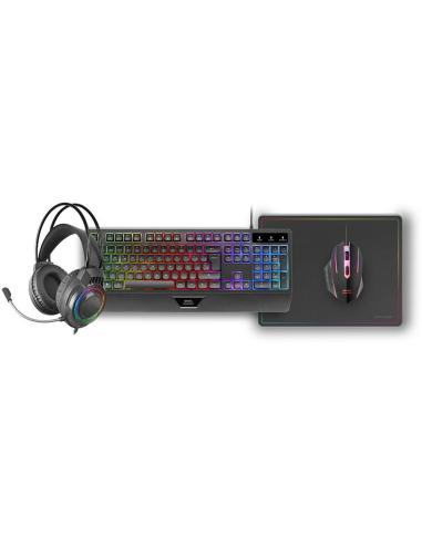 Mars Gaming MCP124PRO Combo RGB 4en1 Teclado H-Mech Ratón Auriculares Alfombrilla Español Negro