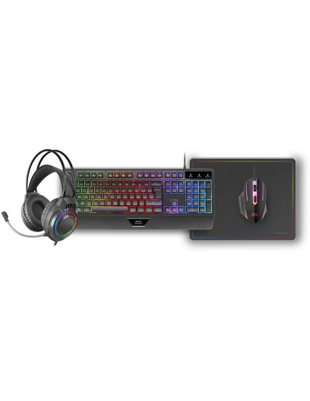 Mars Gaming MCP124PRO Combo RGB 4en1 Teclado H-Mech Ratón Auriculares Alfombrilla Español Negro