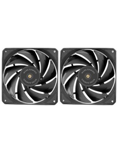 Mars Gaming MF-NCLX2 Kit 2 Ventiladores Ultrasilenciosos FDB 120mm Diseño Aspas Híbridas PWM Negro