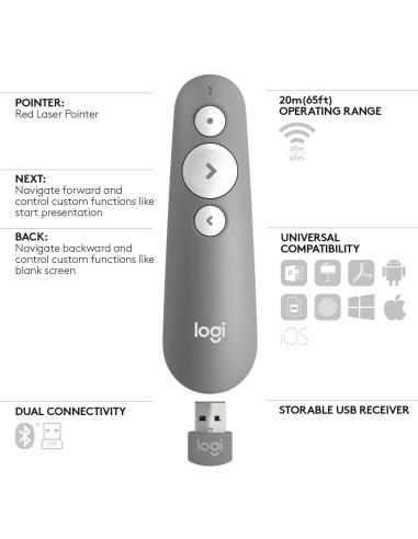 Logitech R500 Mando Inalámbrico Láser para Presentaciones Gris