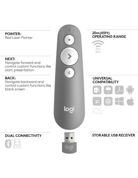 Logitech R500 Mando Inalámbrico Láser para Presentaciones Gris