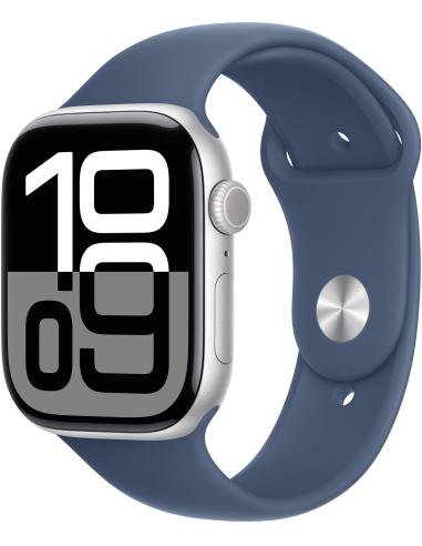 Apple Watch Series 10 GPS 46mm Caja Aluminio Plata con Correa Deportiva Azul Denim M/L