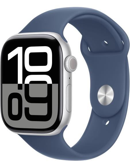 Apple Watch Series 10 GPS 46mm Caja Aluminio Plata con Correa Deportiva Azul Denim M/L